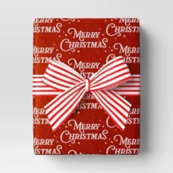 30” 20 Sq Ft Christmas Roll Wrap White Merry Christmas On Red - Wondershop™