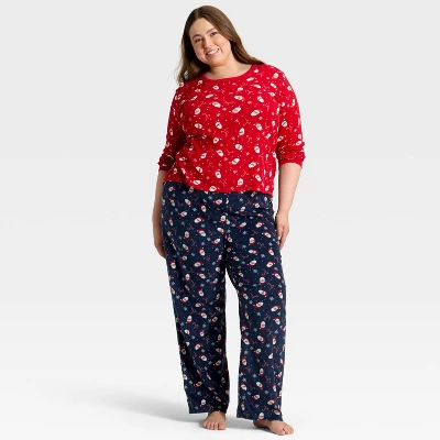 Women's Santa Print Microfleece Holiday Matching Family Pajama Pants - Wondershop™ Navy Blue 2 Women's Santa Print Microfleece Holiday Matching Family Pajama Pants - Wondershop™ Navy Blue - Image 2