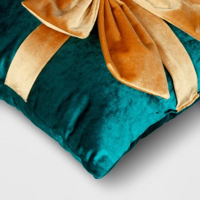 16"x6" Christmas Green Velvet Square Pillow With Teal Bow - Wondershop™ 3 16"x6" Christmas Green Velvet Square Pillow With Teal Bow - Wondershop™ - Image 3