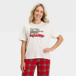 Women's "Tis The Season" Short Sleeve Holiday Matching Family Pajama Shirt - Wondershop™ Cream -Christmas Sale Store GUEST 13acf46f 14c2 4bee 9a32 704fa68536c1