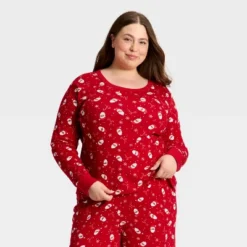 Women's Santa Print Ribbed Long Sleeve Holiday Matching Family Pajama Shirt - Wondershop™ Red -Christmas Sale Store GUEST 162effef 66c5 45d5 a87e 64de9eecac11