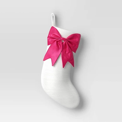 21" White Stocking With 3D Bow Decor - Wondershop™ 3 21" White Stocking With 3D Bow Decor - Wondershop™ - Image 3