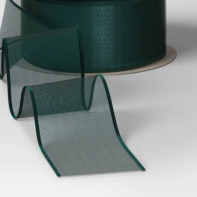 30' Christmas Fabric Ribbon Green Sheer - Wondershop™ 2 30' Christmas Fabric Ribbon Green Sheer - Wondershop™ - Image 2