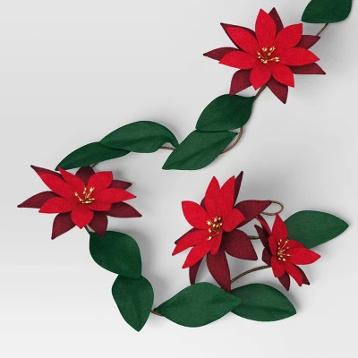 Christmas Fabric Poinsettia Garland Decor - Wondershop™ 2 Christmas Fabric Poinsettia Garland Decor - Wondershop™ - Image 2