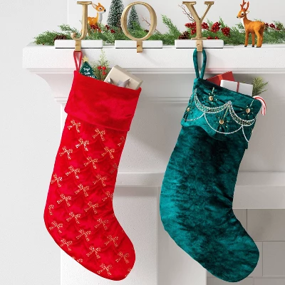 21" Christmas Art Deco Embellished Soft Velvet Stocking Green - Wondershop™ 1 21" Christmas Art Deco Embellished Soft Velvet Stocking Green - Wondershop™