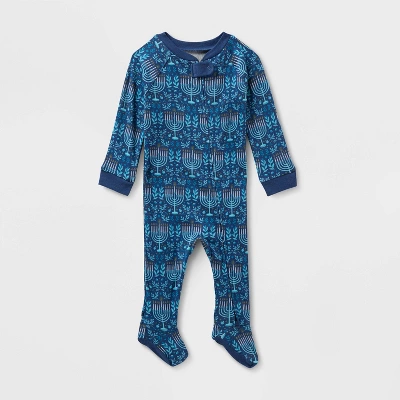 Baby Hanukkah Ribbed Holiday Matching Family Footed Pajama - Wondershop™ Blue 4 Baby Hanukkah Ribbed Holiday Matching Family Footed Pajama - Wondershop™ Blue - Image 4
