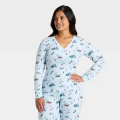 Women's "Tis The Ski-son!" Cozy Knit Long Sleeve Henley Holiday Matching Family Pajama Shirt - Wondershop™ Blue -Christmas Sale Store GUEST 38d64182 de23 44eb a3b3 437203f04c68