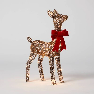 LED Faux Rattan Fawn With Red Bow Christmas Novelty Sculpture Light - Wondershop™ 4 LED Faux Rattan Fawn With Red Bow Christmas Novelty Sculpture Light - Wondershop™ - Image 4