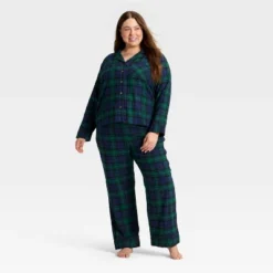 Women's Plaid Flannel Long Sleeve Shirt And Pants Holiday Matching Family Pajama Set - Wondershop™ Navy Blue -Christmas Sale Store GUEST 461cf299 f9d7 43b2 9e71 de216c6079d3