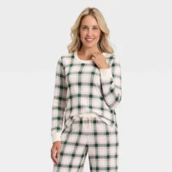 Women's Plaid Ribbed Long Sleeve Holiday Matching Family Pajama Shirt - Wondershop™ Cream -Christmas Sale Store GUEST 48696ace c01d 4c3a 9096 58f36ee8aae9