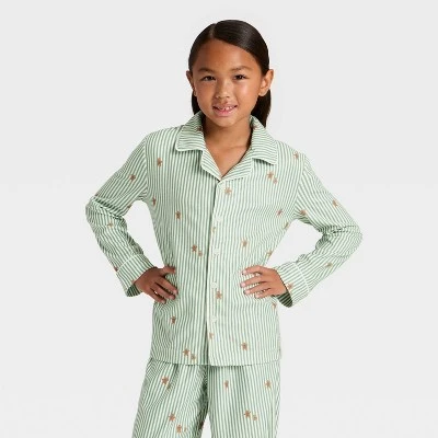 Kids' Gingerbread Striped Long Sleeve Shirt And Pants Holiday Matching Family Pajama Set - Wondershop™ Cream 2 Kids' Gingerbread Striped Long Sleeve Shirt And Pants Holiday Matching Family Pajama Set - Wondershop™ Cream - Image 2