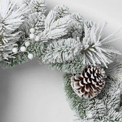 28" Flocked Mixed Greenery With Berries And Pinecones Artificial Christmas Wreath - Wondershop™ 2 28" Flocked Mixed Greenery With Berries And Pinecones Artificial Christmas Wreath - Wondershop™ - Image 2