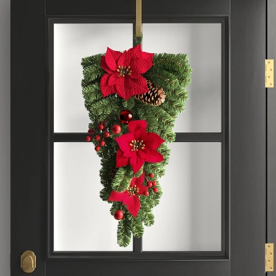 28" Decorated Pine And Poinsettia Flowers Hanging Christmas Artificial Swag - Wondershop™ 1 28" Decorated Pine And Poinsettia Flowers Hanging Christmas Artificial Swag - Wondershop™