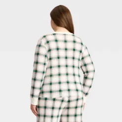 Women's Plaid Ribbed Long Sleeve Holiday Matching Family Pajama Shirt - Wondershop™ Cream