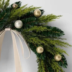 24" Christmas Unlit Champagne Ornament And Bow Wreath - Wondershop™ -Christmas Sale Store GUEST 7ac84b8b ed63 4ec3 8cdc 174196419b27