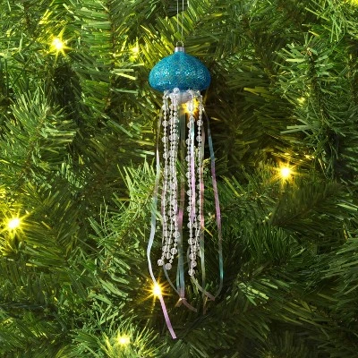 12" Christmas Iridescent Glass Jelly Fish Ornament Light Blue - Wondershop™ 1 12" Christmas Iridescent Glass Jelly Fish Ornament Light Blue - Wondershop™