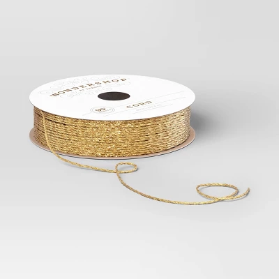90' Christmas Fabric Ribbon Gold Cord - Wondershop™ 2 90' Christmas Fabric Ribbon Gold Cord - Wondershop™ - Image 2