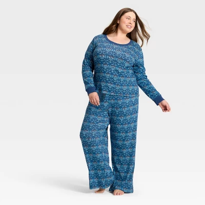 Women's Hanukkah Ribbed Long Sleeve Shirt And Pants Holiday Matching Family Pajama Set - Wondershop™ Blue 5 Women's Hanukkah Ribbed Long Sleeve Shirt And Pants Holiday Matching Family Pajama Set - Wondershop™ Blue - Image 5