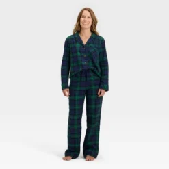 Women's Plaid Flannel Long Sleeve Shirt And Pants Holiday Matching Family Pajama Set - Wondershop™ Navy Blue -Christmas Sale Store GUEST 8baa454d 60d7 4aea 8019 f091b2e198ae