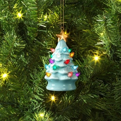 4" Christmas Lit Ceramic Retro Christmas Tree Ornament Blue - Wondershop™ 1 4" Christmas Lit Ceramic Retro Christmas Tree Ornament Blue - Wondershop™