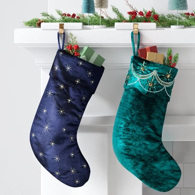 21" Christmas Gold Starburst Velvet Stocking Navy - Wondershop™ 1 21" Christmas Gold Starburst Velvet Stocking Navy - Wondershop™