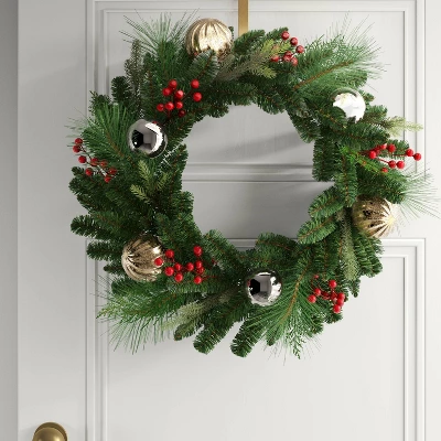 28" Decorated Mixed Greenery Artificial Christmas Wreath Green - Wondershop™ 1 28" Decorated Mixed Greenery Artificial Christmas Wreath Green - Wondershop™