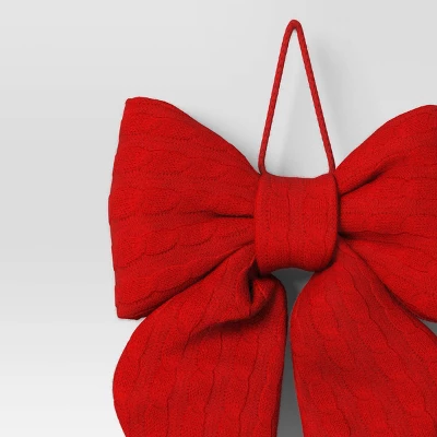 14"x19" Christmas Jumbo Cable Knit Bow Wall Decor Red - Wondershop™ 2 14"x19" Christmas Jumbo Cable Knit Bow Wall Decor Red - Wondershop™ - Image 2