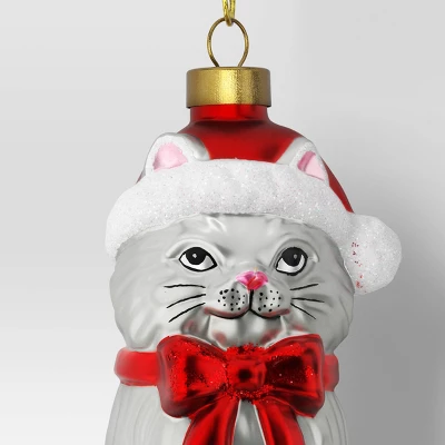 Christmas Glass Cat Santa Hat Ornament - Wondershop™ 2 Christmas Glass Cat Santa Hat Ornament - Wondershop™ - Image 2