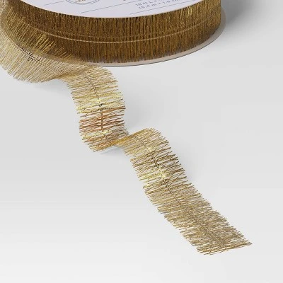 18' Christmas Fabric Ribbon Gold Tinsel - Wondershop™ 2 18' Christmas Fabric Ribbon Gold Tinsel - Wondershop™ - Image 2