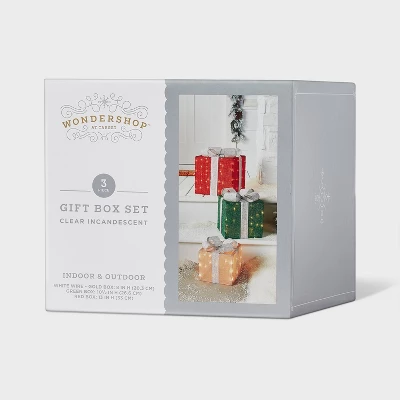 3pc Incandescent Tinsel Gift Box Christmas Novelty Sculpture Light Clear - Wondershop™ 3 3pc Incandescent Tinsel Gift Box Christmas Novelty Sculpture Light Clear - Wondershop™ - Image 3