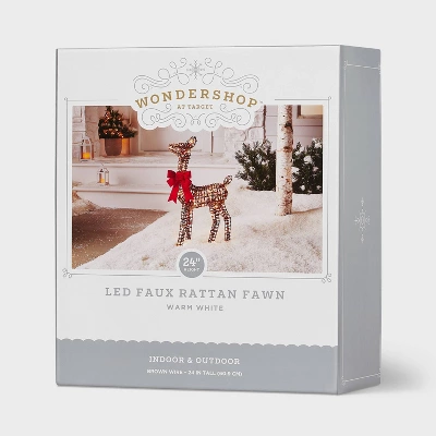 LED Faux Rattan Fawn With Red Bow Christmas Novelty Sculpture Light - Wondershop™ 3 LED Faux Rattan Fawn With Red Bow Christmas Novelty Sculpture Light - Wondershop™ - Image 3