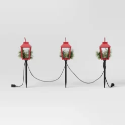 3pc Incandescent Red Metal Lantern With Greenery Christmas Novelty Path Light Clear - Wondershop™: UL Listed, Festive Outdoor Decor -Christmas Sale Store GUEST b3ac9481 f5ef 404f b6f1 e0e0a7ea7e34