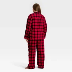 Women's Plaid Flannel Long Sleeve Shirt And Pants Holiday Matching Family Pajama Set - Wondershop™ Red/Black