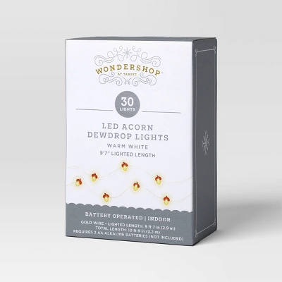 30ct LED Battery Operated Christmas Acorn Dew Drop Lights Warm White With Gold Wire - Wondershop™ 4 30ct LED Battery Operated Christmas Acorn Dew Drop Lights Warm White With Gold Wire - Wondershop™ - Image 4