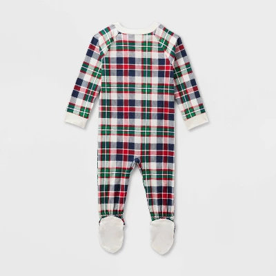 Baby Plaid Ribbed Holiday Matching Family Footed Pajamas - Wondershop™ Cream 1 Baby Plaid Ribbed Holiday Matching Family Footed Pajamas - Wondershop™ Cream