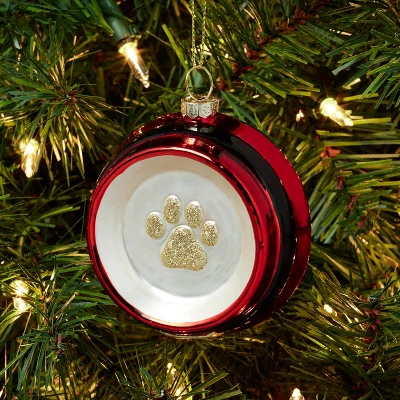 Glass Santa Belt Pet Bowl With Glittered Paw Print Christmas Tree Ornament Red/Black/Gold - Wondershop™: Indoor Decor 1 Glass Santa Belt Pet Bowl With Glittered Paw Print Christmas Tree Ornament Red/Black/Gold - Wondershop™: Indoor Decor