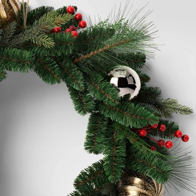 28" Decorated Mixed Greenery Artificial Christmas Wreath Green - Wondershop™ 2 28" Decorated Mixed Greenery Artificial Christmas Wreath Green - Wondershop™ - Image 2