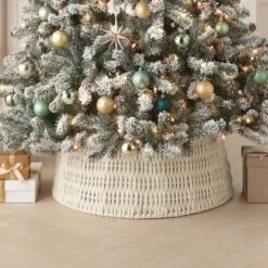 26" Woven Rope With Metallic Accent Christmas Tree Collar White/Gold - Wondershop™
