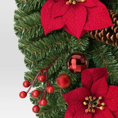 28" Decorated Pine And Poinsettia Flowers Hanging Christmas Artificial Swag - Wondershop™ 2 28" Decorated Pine And Poinsettia Flowers Hanging Christmas Artificial Swag - Wondershop™ - Image 2