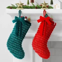 21" Christmas Fringe Fabric Stocking With Bow Red - Wondershop™