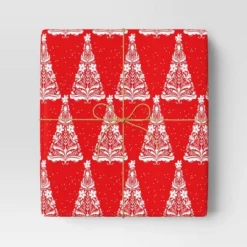 30” 20 Sq Ft Christmas Roll Wrap White Trees On Red - Wondershop™