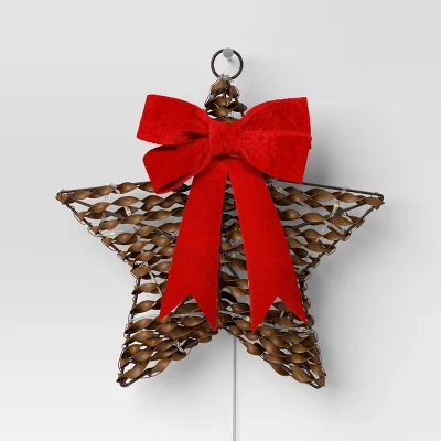 30ct Battery Operated Christmas Hanging Twisted Faux Rattan Star With Red Velvet Bow - Warm White Lights - Wondershop™ 2 30ct Battery Operated Christmas Hanging Twisted Faux Rattan Star With Red Velvet Bow - Warm White Lights - Wondershop™ - Image 2